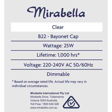 Mirabella Appliance Globe BC 25W 2 pack