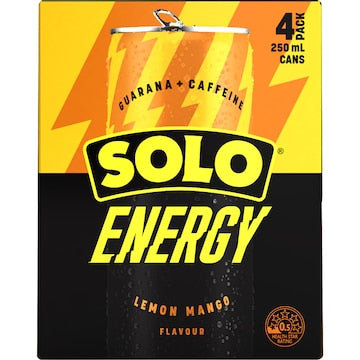 Solo Energy Drink Lemon Mango Cans Multipack 250ml x 4 pack