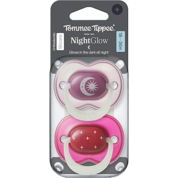 Tommee Tippee Night Glow Silicone Soother 18-36M Assorted 2 pack
