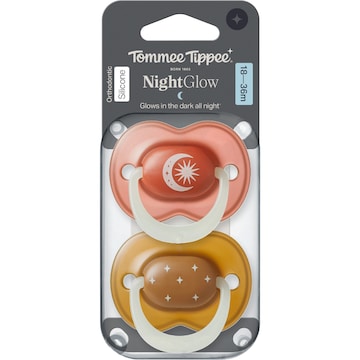 Tommee Tippee Night Glow Silicone Soother 18-36M Assorted 2 pack