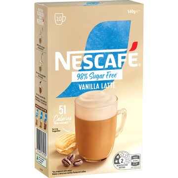 Nescafe 98% Sugar Free Vanilla Latte Sachets 10 pack