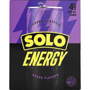 Solo Energy Grape Flavour Cans 250mL x 4 pack