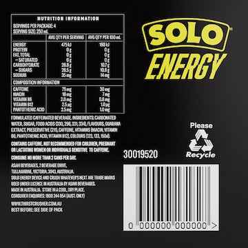 Solo Energy Grape Flavour Cans 250mL x 4 pack