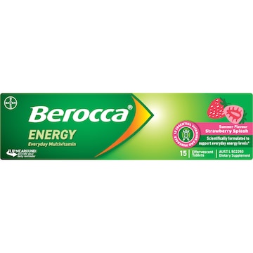 Berocca Energy Everyday Multivitamin Tablets Strawberry Splash 15 pack
