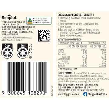 Chunky Beef Ragu Pasta Sauce with Tomato, Garlic & Herbs 500g