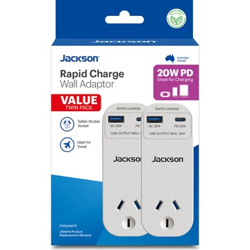 Jackson 20W USB Adaptor Twin 2 pack