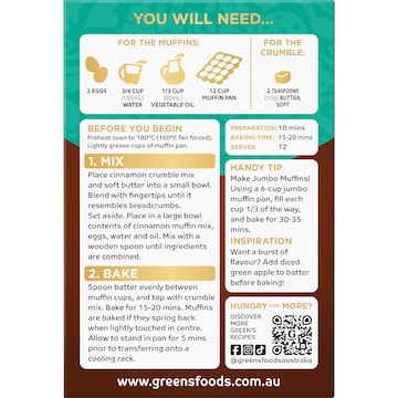 Green's Muffin Mix Cinnamon Crumble 500g