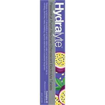 Hydralyte Effervescent Electrolyte Tablets Passionfruit Punch 40 pack