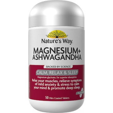 Nature's Way Magnesium + Ashwagandha Film Coated Tablets 50 pack