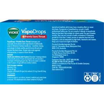 Vicks Vapodrops Painful Sore Throat Lozenges Honey 16 pack