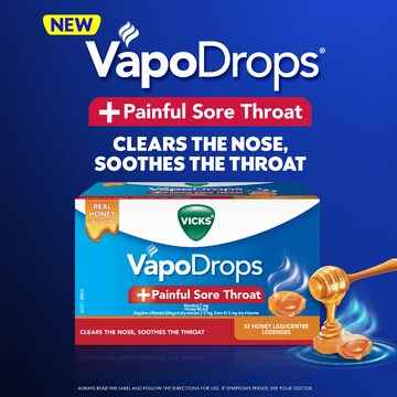 Vicks Vapodrops Painful Sore Throat Lozenges Honey 16 pack