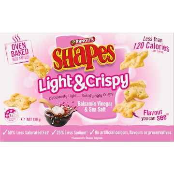 Arnott's Shapes Light & Crispy Vinegar & Sea Salt Crackers 120g