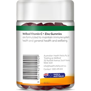 Wellbod Adult Vitamin C + Zinc Gummies 60 pack