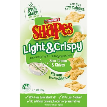 Arnott's Shapes Light & Crispy Sour Cream & Chives Crackers 120g
