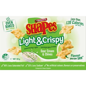 Arnott's Shapes Light & Crispy Sour Cream & Chives Crackers 120g