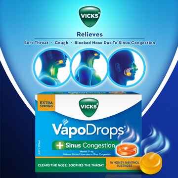 Vicks Vapodrops Sinus Congestion Lozenges Honey Menthol 16 pack