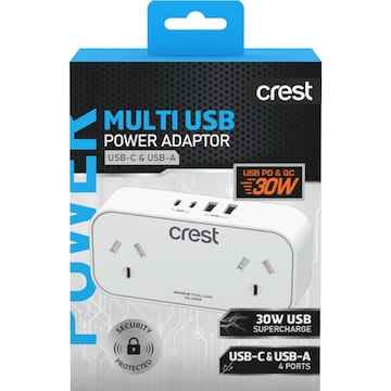 Crest Multi USB Power Adaptor USB-C & USB-A each
