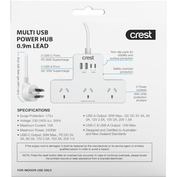 Crest Multi USB Power Hub 0.9m each