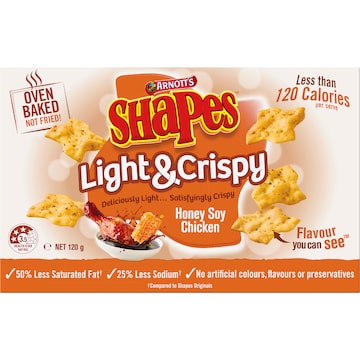Arnott's Shapes Light & Crispy Honey Soy Chicken Crackers 120g