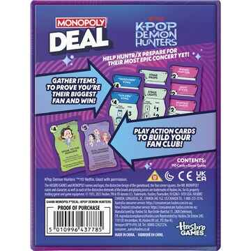 Monopoly Deal K-Pop Demon Hunters Game each