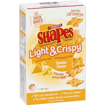 Arnott's Shapes Light & Crispy Cheddar Cheese Crackers 120g