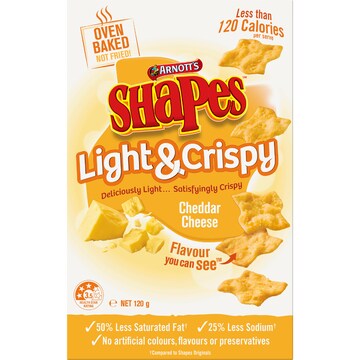 Arnott's Shapes Light & Crispy Cheddar Cheese Crackers 120g