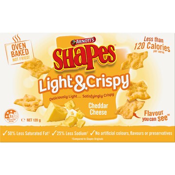 Arnott's Shapes Light & Crispy Cheddar Cheese Crackers 120g