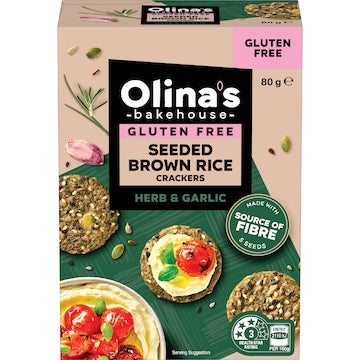 Olina's Bakehouse Gulten Free Seeded Crackers Herb & Garlic 80g