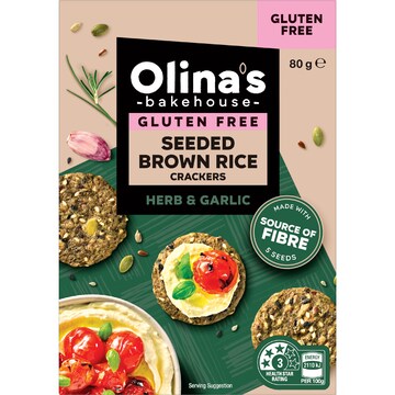 Olina's Bakehouse Gulten Free Seeded Crackers Herb & Garlic 80g