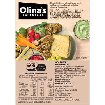 Olina's Bakehouse Gulten Free Seeded Crackers Herb & Garlic 80g