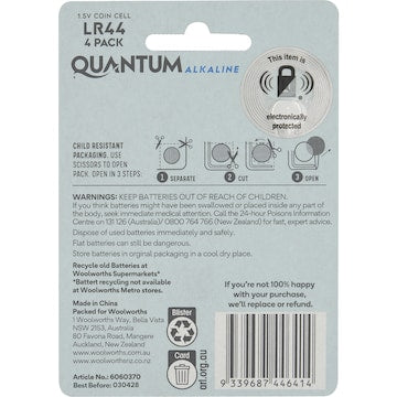 Quantum Alkaline LR44 1.5V Coin Cell 4 pack
