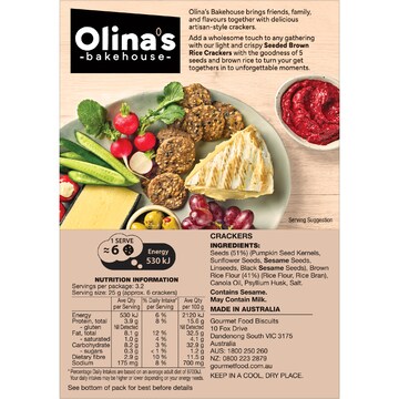 Olina's Bakehouse Gulten Free Seeded Crackers Sea Salt 80g