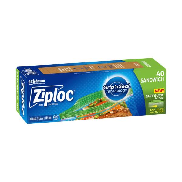 ZIPLOC RESEALABLE SANDWICH BAGS 40 PACK