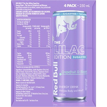 Red Bull The Lilac Edition Sugar Free Energy Drink Cans 250mL x 4 pack