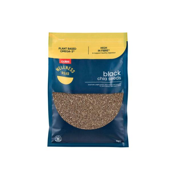COLES WELLNESS ROAD BLACK CHIA SEEDS 1KG
