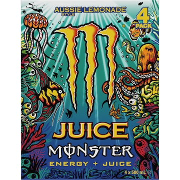 Monster Energy Juice Aussie Lemonade Style 500mL x 4 pack
