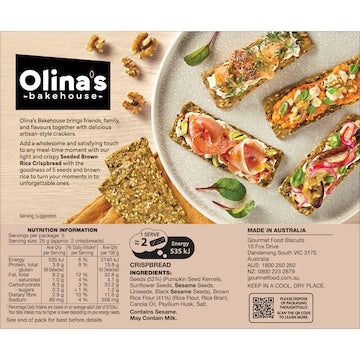 Olina's Bakehouse Gluten Free Seeded Brown Rice Crispbread Original 126g