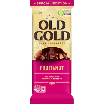 Cadbury Old Gold Fruit & Nut Dark Chocolate Block 170g