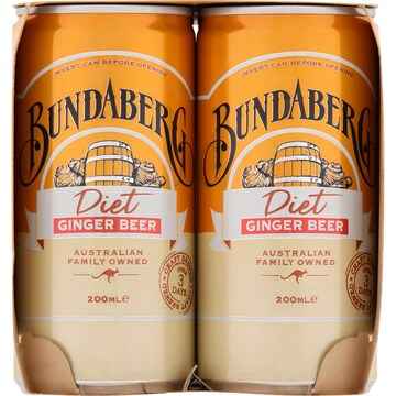 Bundaberg Diet Ginger Beer Mini Cans 200mL x 6 pack