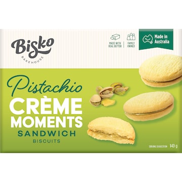 Bisko Bakehouse Creme Moments Shortbread With Pistachio Cream Filling 140g