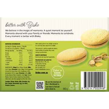 Bisko Bakehouse Creme Moments Shortbread With Pistachio Cream Filling 140g