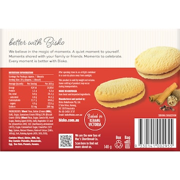Bisko Bakehouse Creme Moments Shortbread With Speculoos Cream Filling 140g
