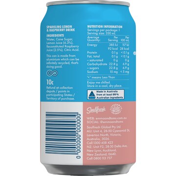 Emma & Tom's Sparkling Old Fashioned Pink Lemonade Can 330mL