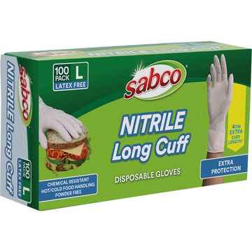 Sabco Nitrile Long Cuff Disposable Gloves Large 100 pack