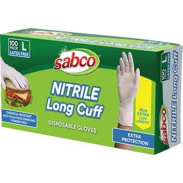 Sabco Nitrile Long Cuff Disposable Gloves Large 100 pack