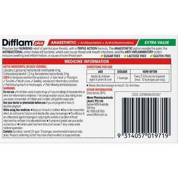 Difflam Plus Anaesthetic Lozenges Honey Lemon 48 pack