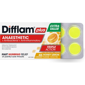 Difflam Plus Anaesthetic Lozenges Honey Lemon 48 pack