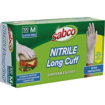 Sabco Nitrile Long Cuff Disposable Gloves Medium 100 pack