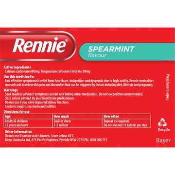 Rennie Antacid Tablets Spearmint 96 pack