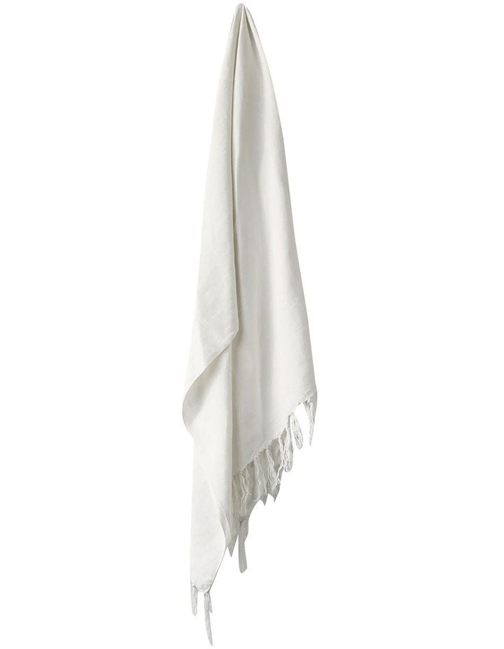 Vintage Linen Fringe Throw in Marshmallow